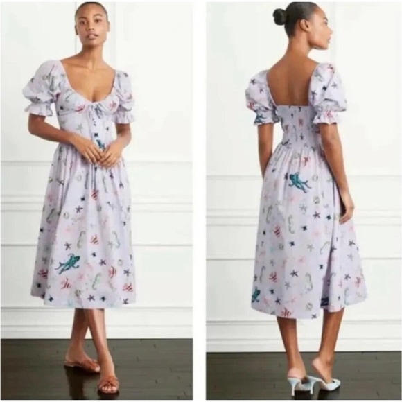 HILL HOUSE The Ophelia Dress in Purple Sea Creatures NWT Size XS - Picture 6 of 11